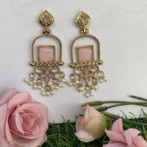 Plated Artificial Stones and Beads Square Oxidised Drop Earrings