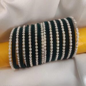 Traditional Velvet Finish Glass Bangles Set with Full Stone Work Made in Firozabad for Women and Girls Base Metal: Glass