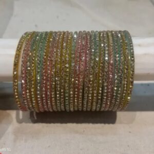 Glass Bangles with Zircon Gemstone & Bead Detailing - Glossy Finish Chudi Set for Women