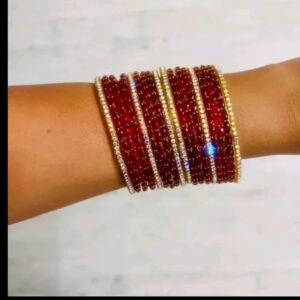 Glass Bangles with Zircon Gemstone & Bead Detailing - Glossy Finish Chudi Set for Women & Girls