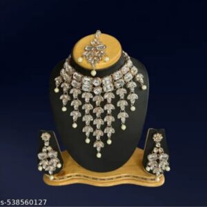 Gold Plated Pearl Beaded Adjustable Choker Necklace with Earring Maang Tikka Jewellery Set for Women and Girl