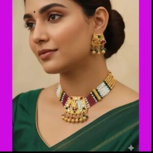 Stylish Latest Design Alloy Gold Tone Traditional Necklace & Earring Set For Women & Girls